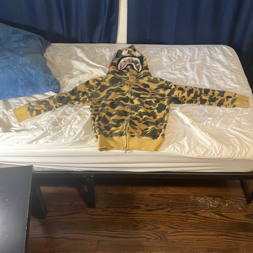 Bape hoodie tan yellow size small